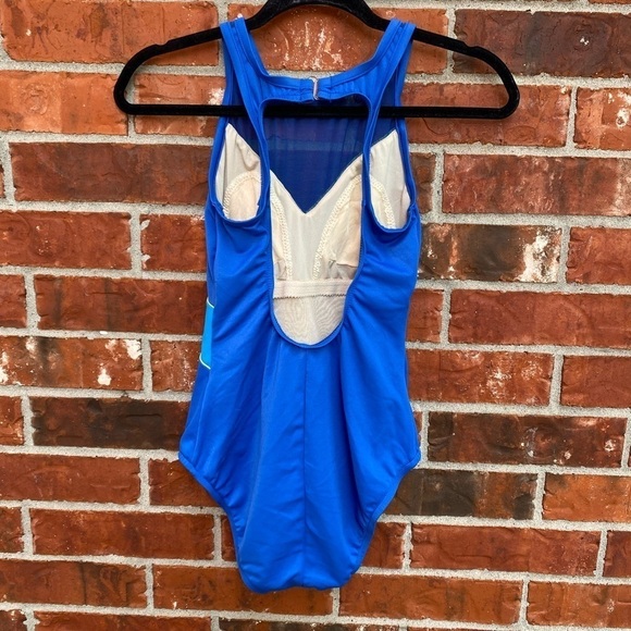 Diane Von Furstenberg Womens 8 Blue Drop Back One Peice Swim Bathing Suit - Picture 3 of 10